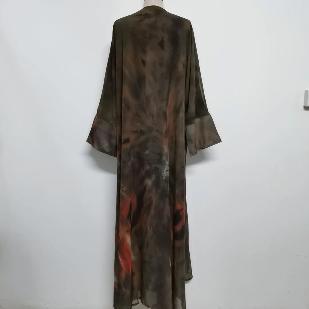 Islamic Clothing Printed Open Front Abaya Full Sleeve Maxi Dress Women Jilbabs Turkey Robe Caftan Muslim Kaftans Arabian Abayas