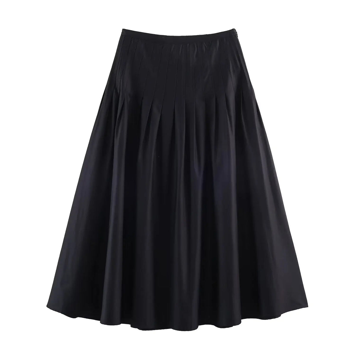 Nlzgmsj 2026 New Vintage Solid Color Midi Skirt Wrinkles Waist  Long Skirts For Women Fashion High Street Casual Holiday Skirt
