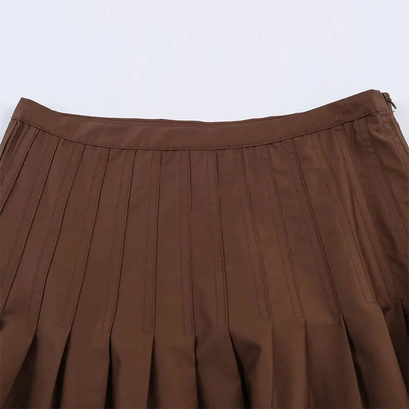 Nlzgmsj 2026 New Vintage Solid Color Midi Skirt Wrinkles Waist  Long Skirts For Women Fashion High Street Casual Holiday Skirt