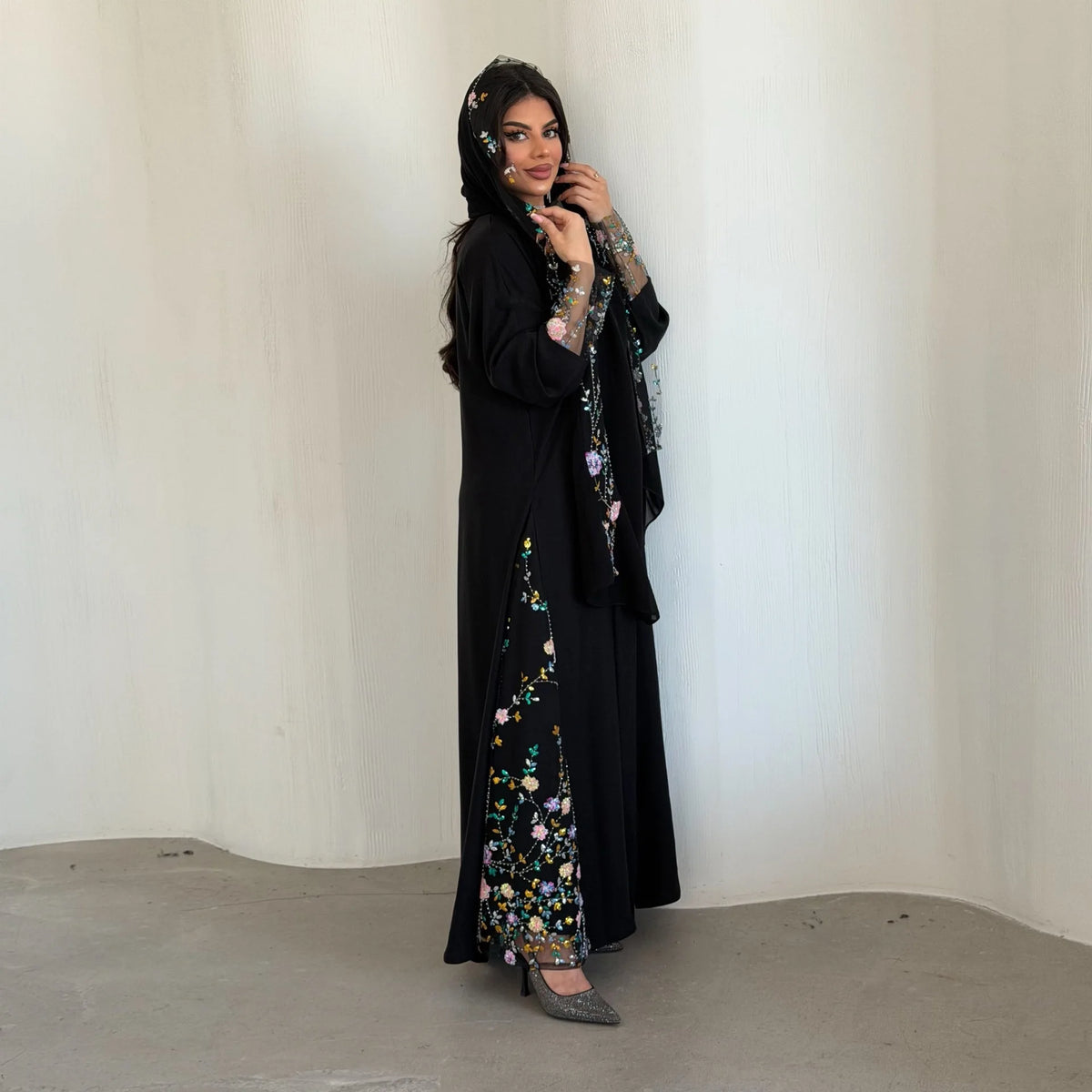 Eid Dress Women Embroidery Lace Muslim Party Abaya Dresses 2 Piece Sets Headscarf Long Robe Jalabiya Kaftan Vestidos Morocco