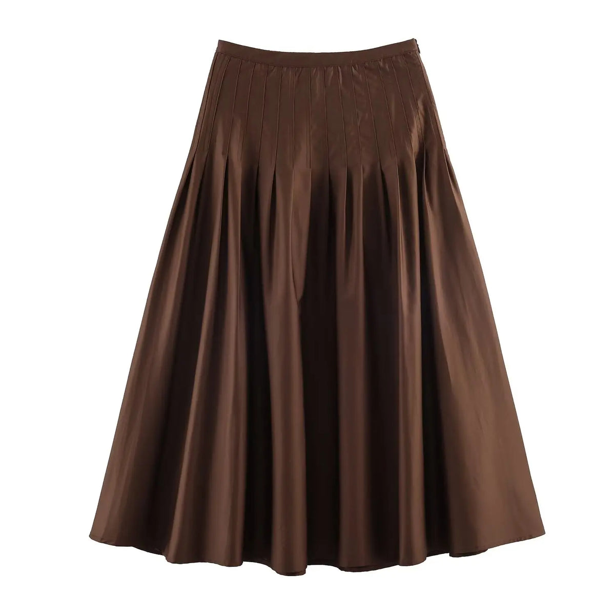 Nlzgmsj 2026 New Vintage Solid Color Midi Skirt Wrinkles Waist  Long Skirts For Women Fashion High Street Casual Holiday Skirt