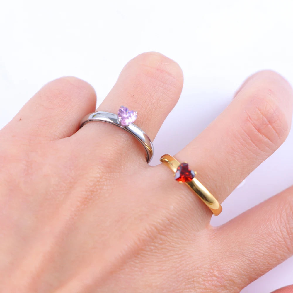 10/20/30/50Pcs/Lot Fashion Colorful Zircon Heart Stainless Steel Rings For Women Mix Color Trendy Wedding Gifts Party Jewelry