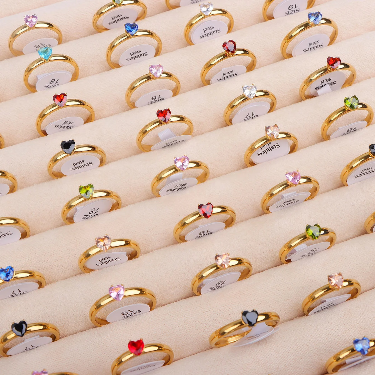 10/20/30/50Pcs/Lot Fashion Colorful Zircon Heart Stainless Steel Rings For Women Mix Color Trendy Wedding Gifts Party Jewelry