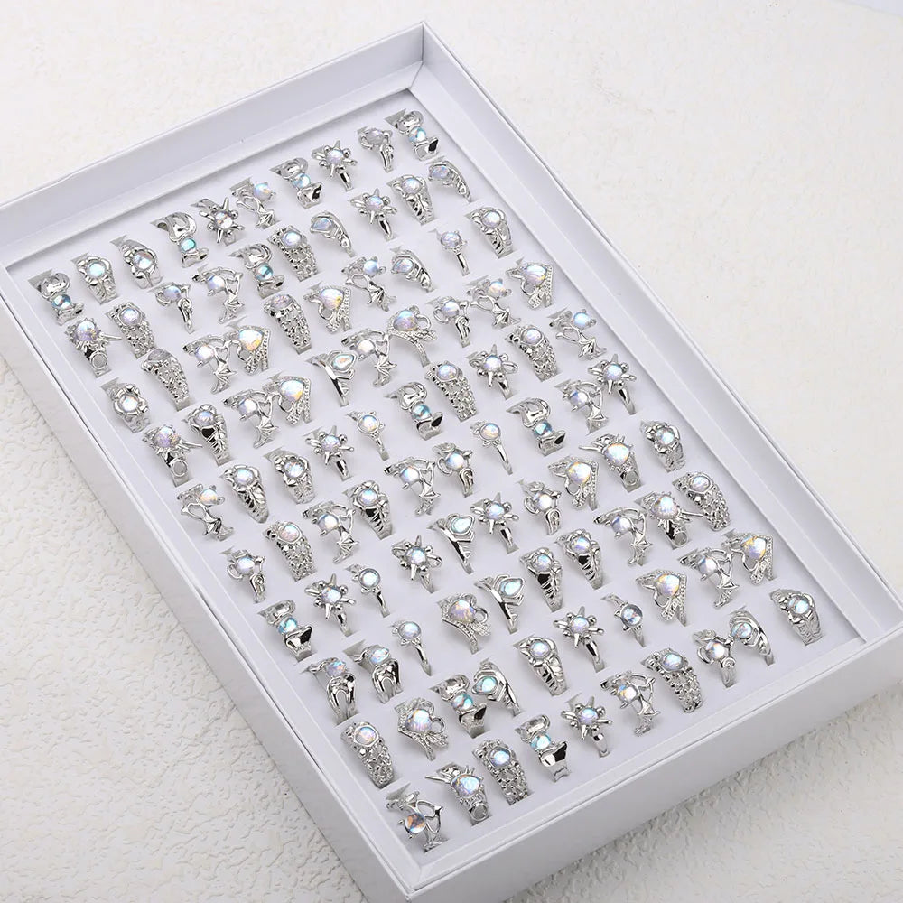 20 PCS/Lot Imitation Natural Opal Ring For Women Wholsale Wedding Accessories Fancy Anniversary Gift Statement Jewelry Gifts