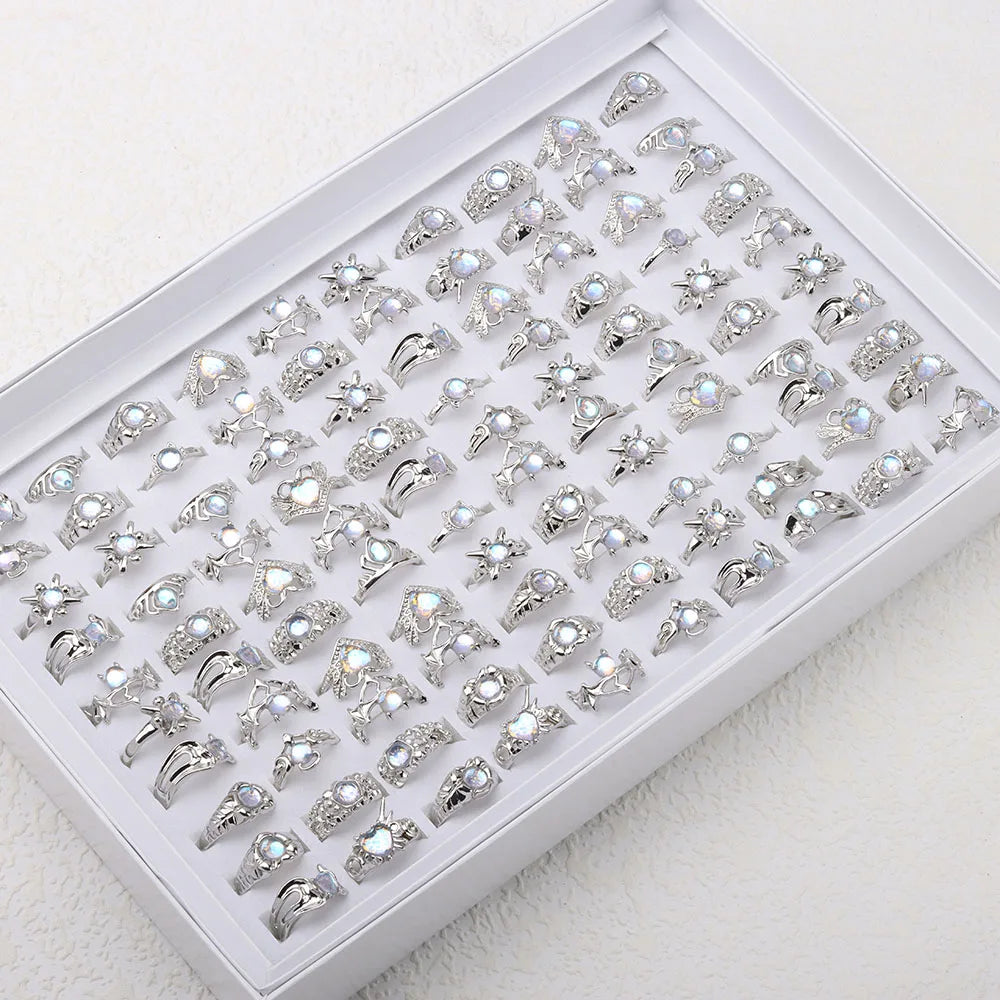 20 PCS/Lot Imitation Natural Opal Ring For Women Wholsale Wedding Accessories Fancy Anniversary Gift Statement Jewelry Gifts