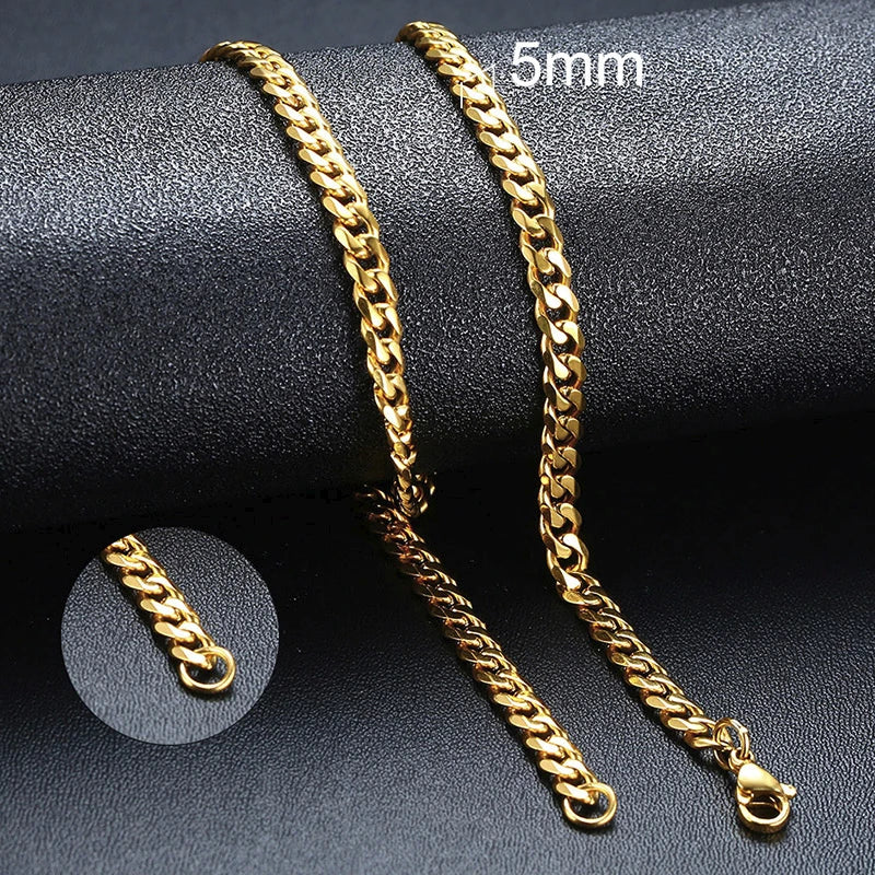 Vnox Cuban Chain Necklace for Men Women,Basic Punk Stainless Steel Curb Link Chain Chokers,Vintage Gold Color Solid Metal Collar