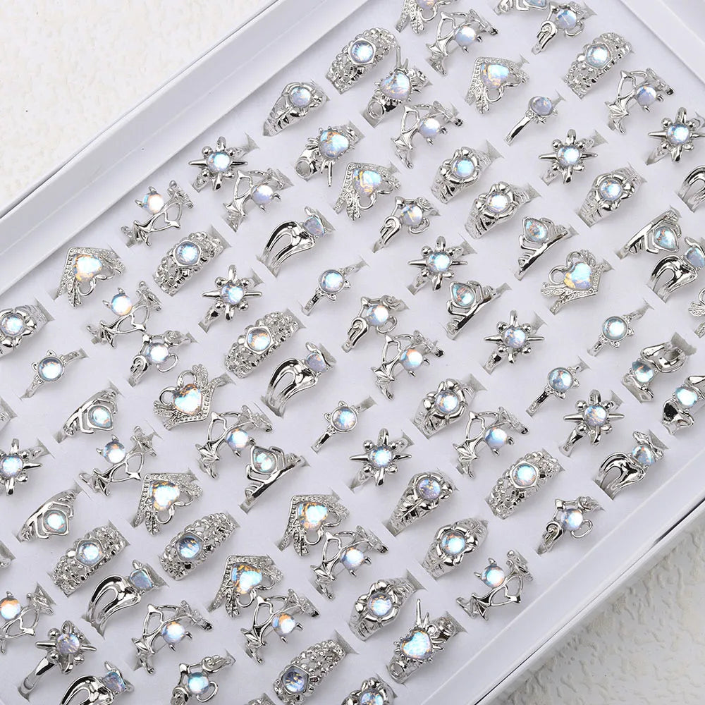 20 PCS/Lot Imitation Natural Opal Ring For Women Wholsale Wedding Accessories Fancy Anniversary Gift Statement Jewelry Gifts
