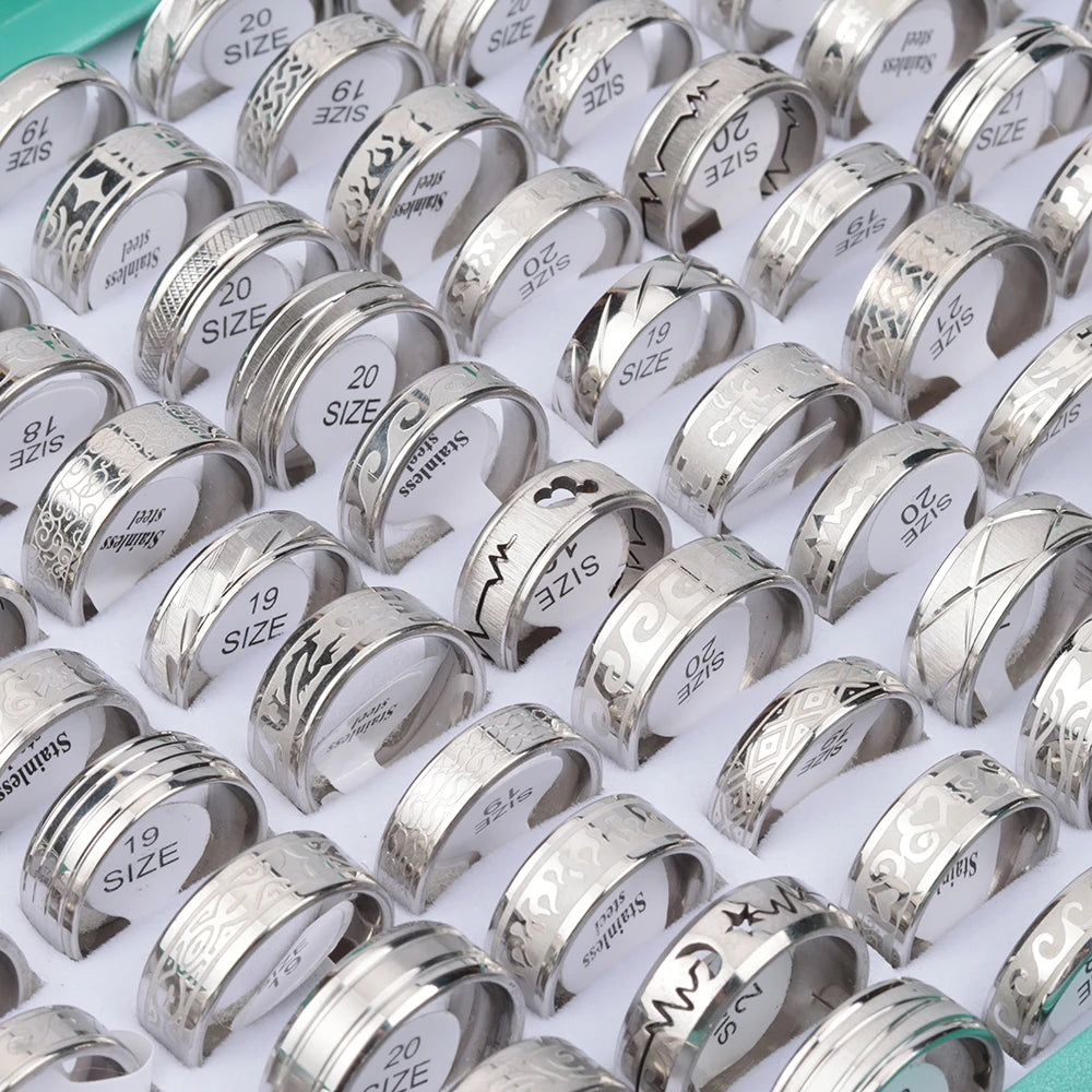 30 Pieces/Lot PVD Plating Hollow Stripe Carved Waterproof Stainless Steel Rings For Men and Women