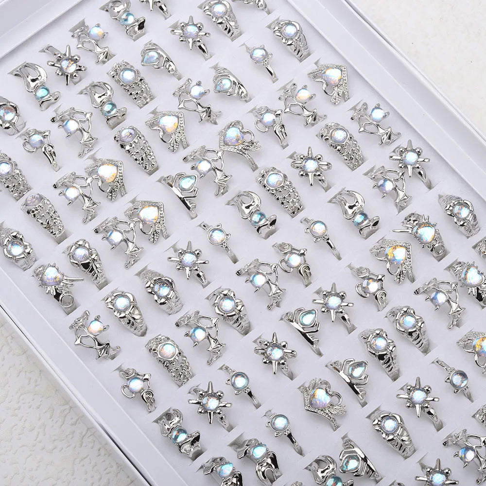 20 PCS/Lot Imitation Natural Opal Ring For Women Wholsale Wedding Accessories Fancy Anniversary Gift Statement Jewelry Gifts