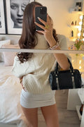 Women High Neck Round Neck Knitted Sweater Short Bat Sleeves Short Seven Quarter Sleeves Loose Oversized Pullover Knitted Top