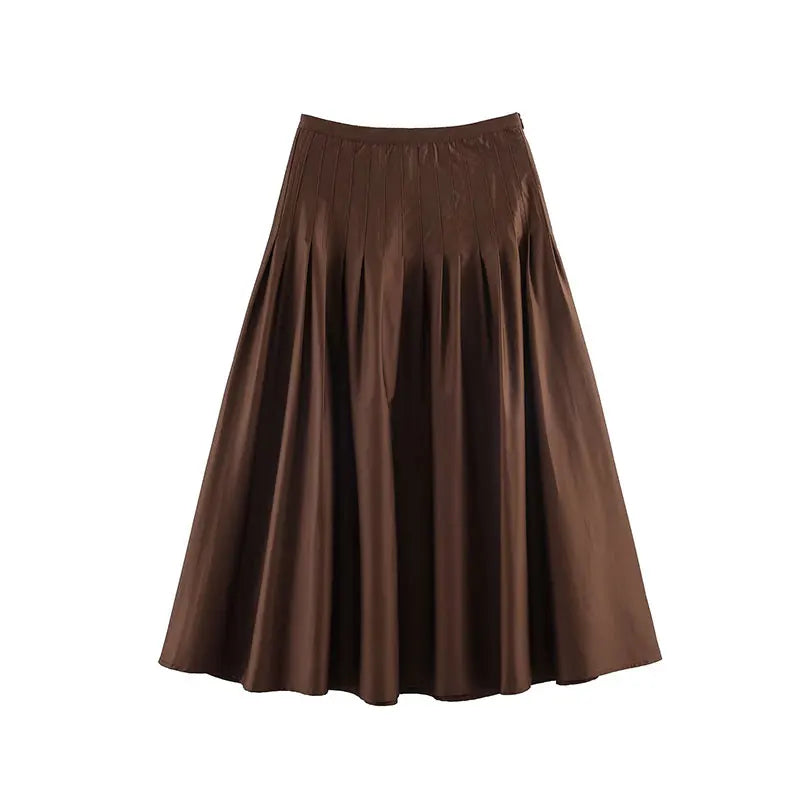 Nlzgmsj 2026 New Vintage Solid Color Midi Skirt Wrinkles Waist  Long Skirts For Women Fashion High Street Casual Holiday Skirt