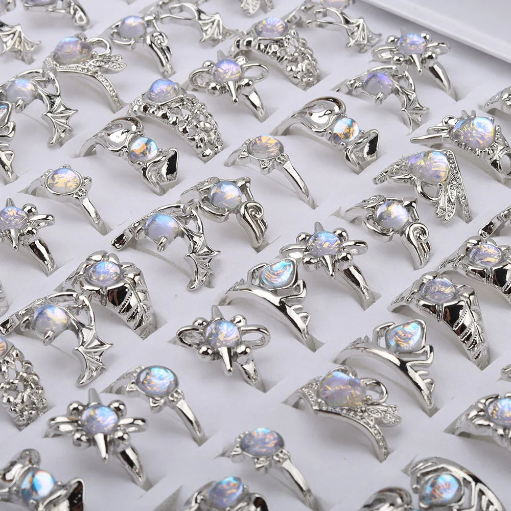 20 PCS/Lot Imitation Natural Opal Ring For Women Wholsale Wedding Accessories Fancy Anniversary Gift Statement Jewelry Gifts