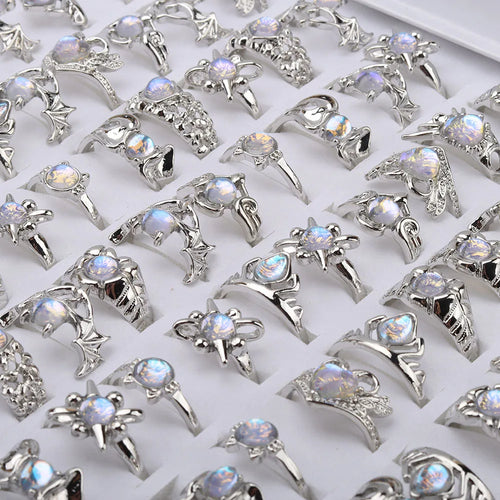 20 PCS/Lot Imitation Natural Opal Ring For Women Wholsale Wedding Accessories Fancy Anniversary Gift Statement Jewelry Gifts