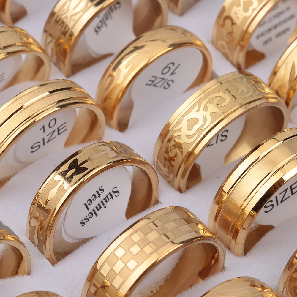 30 Pieces/Lot PVD Plating Hollow Stripe Carved Waterproof Stainless Steel Rings For Men and Women